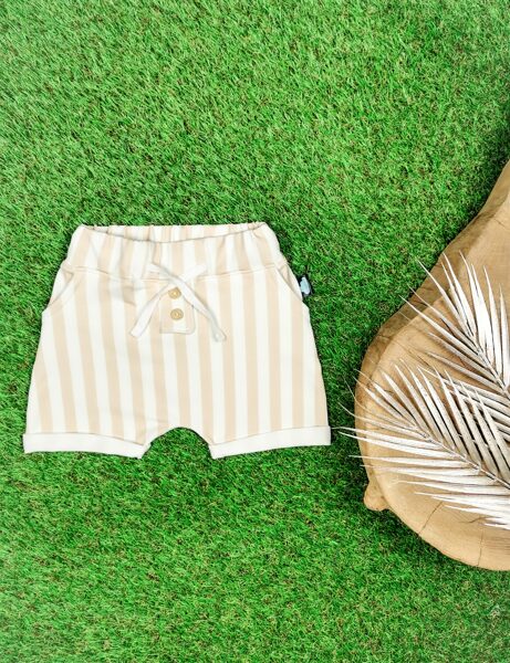 Šorti ar podziņām "Svītras"-  Gaišs persiks/balti