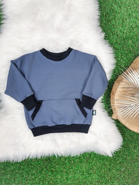 Džemperis ar kabatu- Džinsu zils (Oversize)