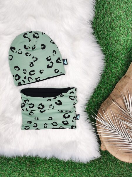 Komplekts cepure + šalle "Leopards"- Dūmakaini zaļš